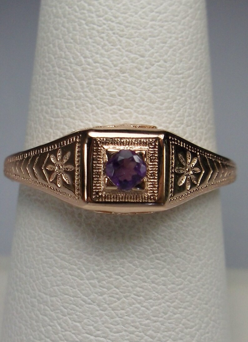 Natural Amethyst Ring/ 10k Gold/ Antique Art Deco Wedding ...