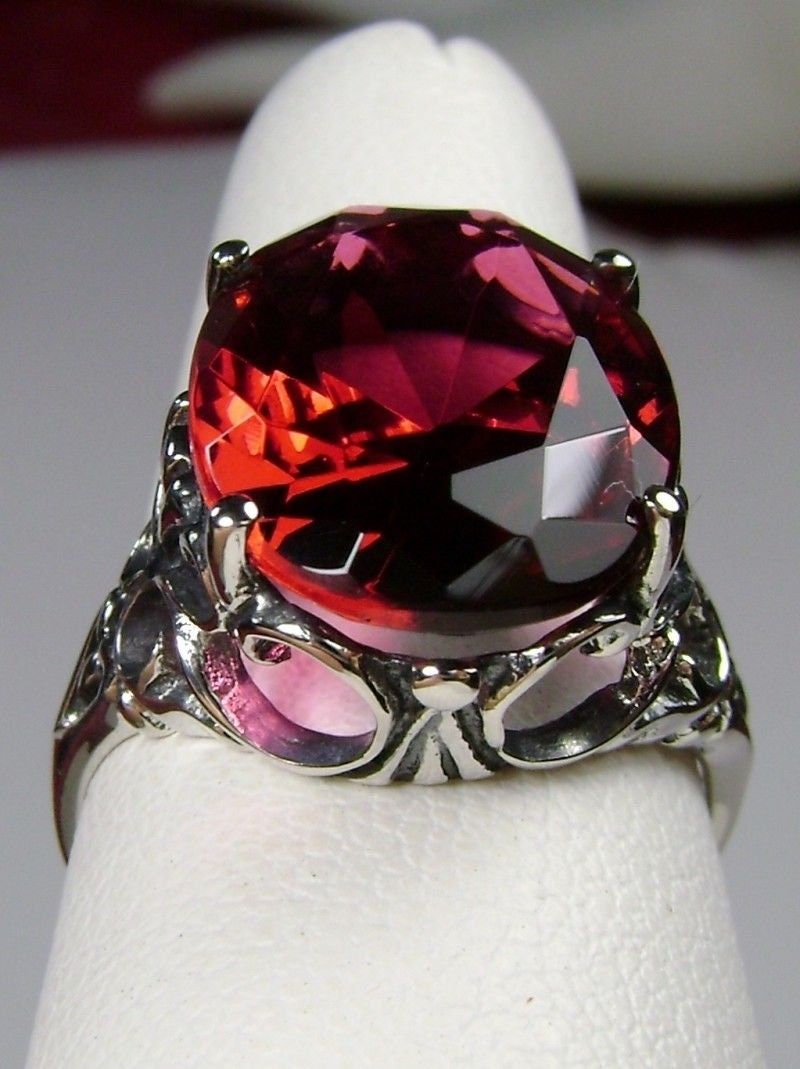 Ruby Ring/ Sterling Silver/ 8ct Oval Simulated Red Ruby