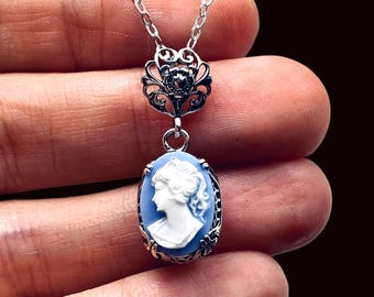 【Lavishe】Silhouette Vintage Cameo Necklace / 追跡送 Extra Large Vintage Lady Cameo Pendant Cabochon Black