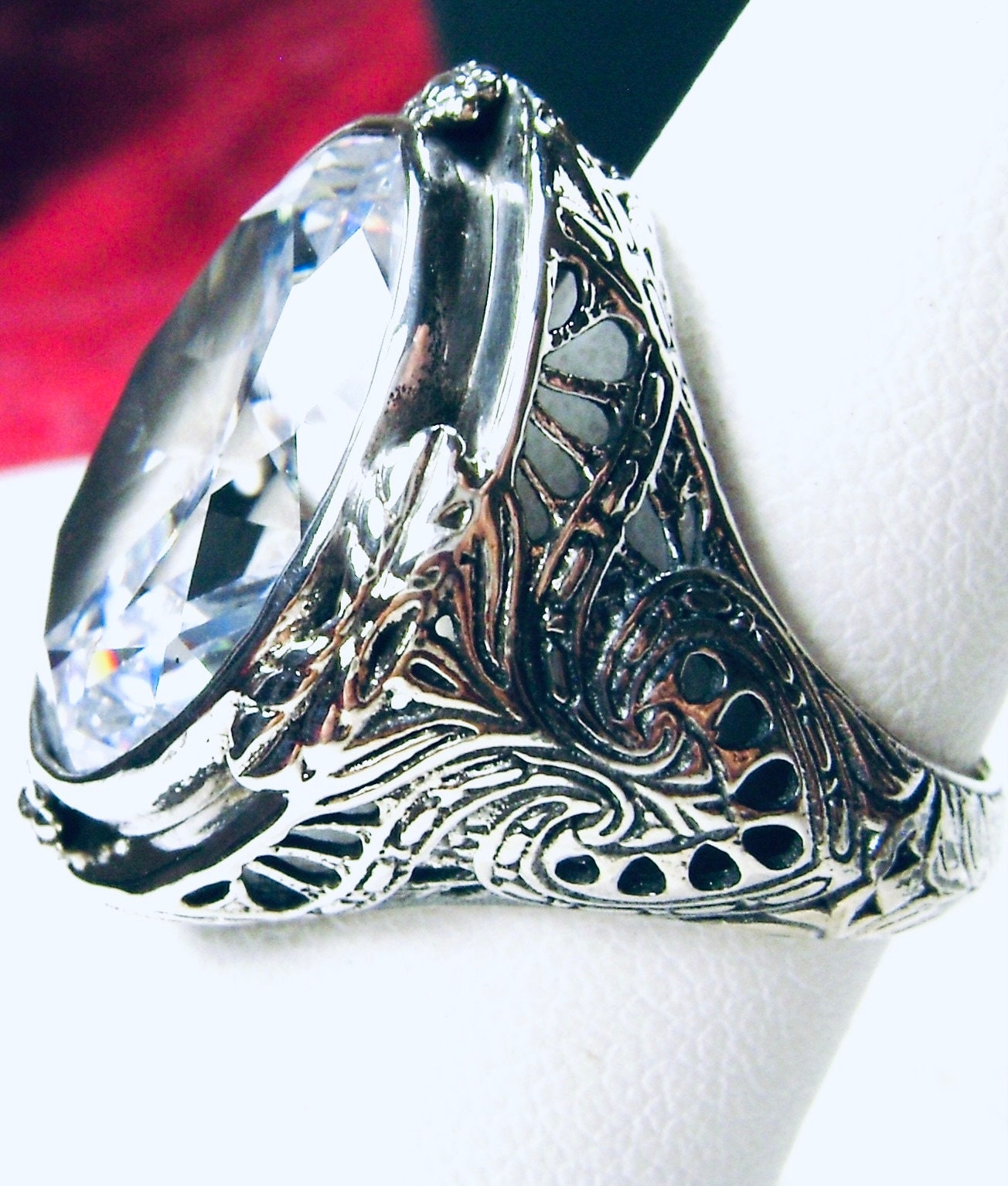 White CZ Ring/ Sterling Silver 16ct Oval Faceted White Cubic Zirconia, Silver Victorian Revival Jewelry custom Made Design2 - Etsy White CZ Ring/ Sterling Silver 16ct Oval Faceted White Cubic Zirconia, Silver Victorian Revival Jewelry custom Made Design2 - Etsy