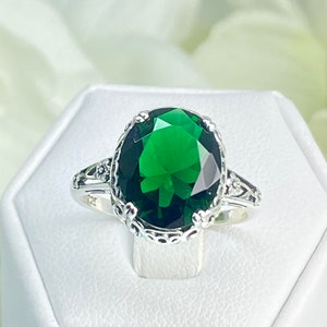 Emerald Green Ring Sterling Silver/ 4ct Green Emerald, Art Deco Edwardian Filigree Ring [Custom Made] Design#70z