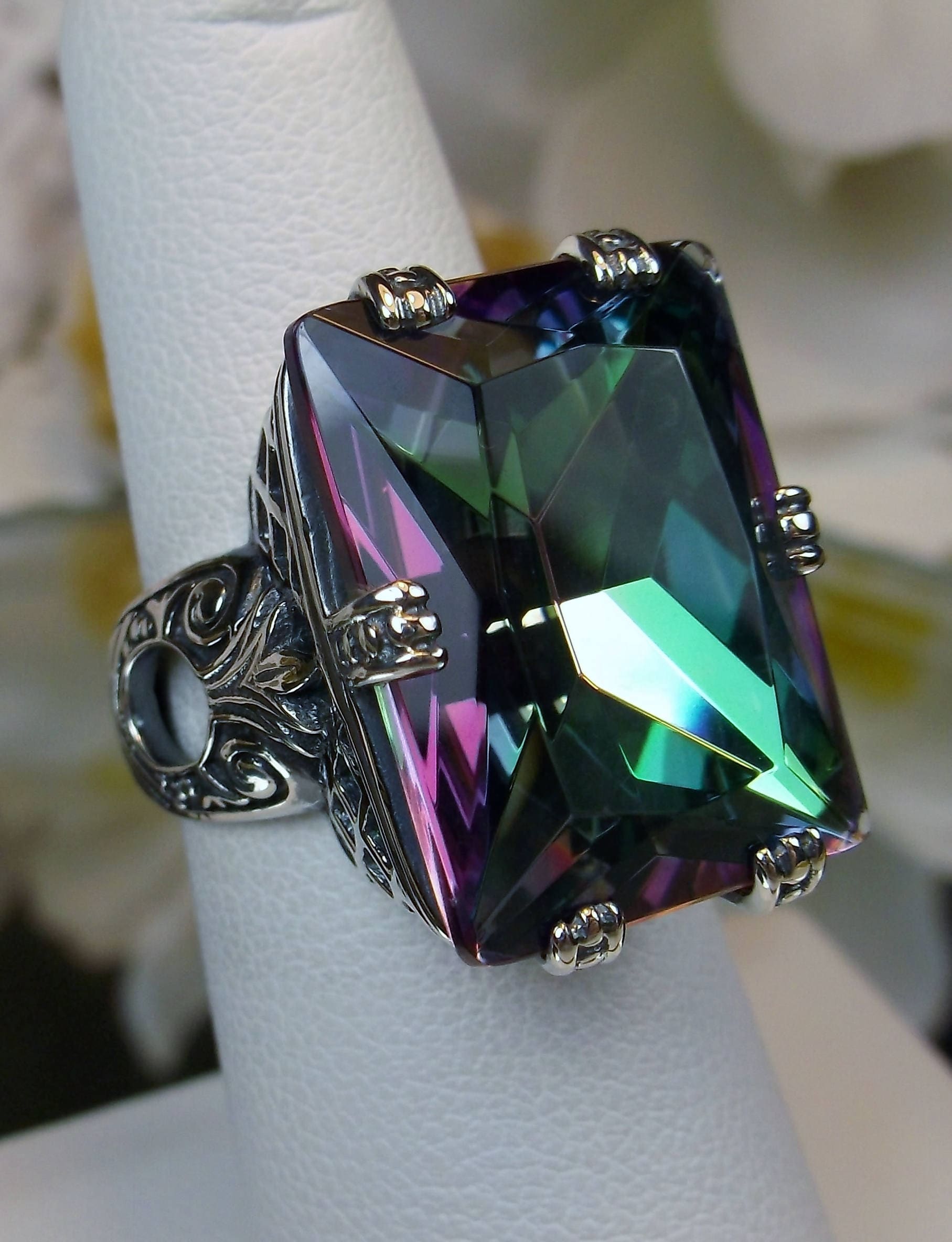 Mystic Topaz Ring Size 9 Ring Sterling Silver Big 30ct 