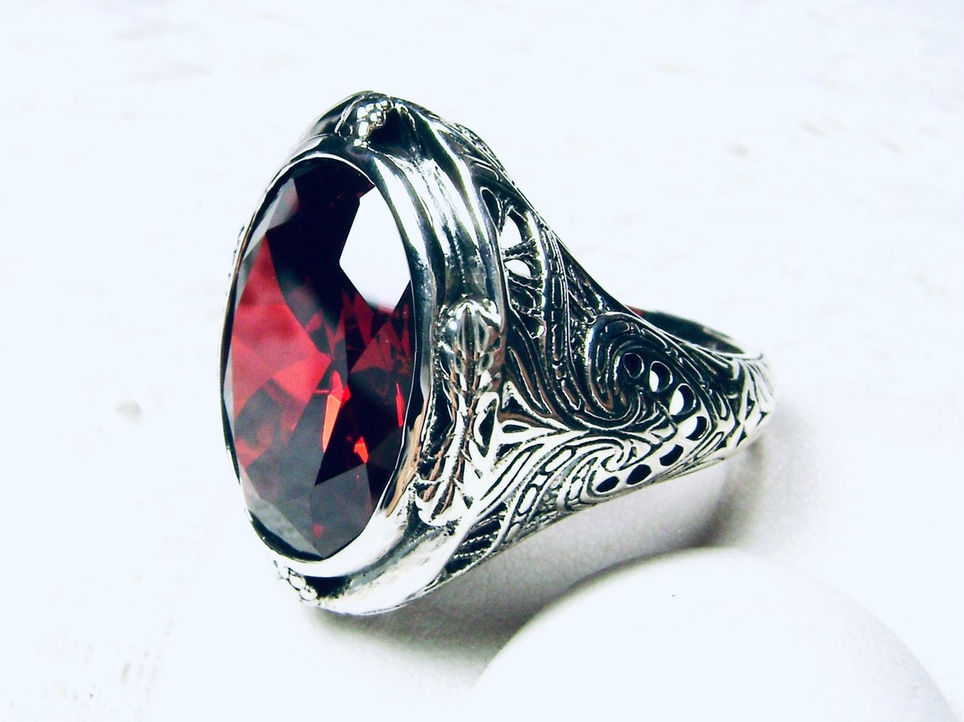 Garnet CZ Ring / Solid Sterling Silver/ 16ct Oval Red Cubic - Etsy