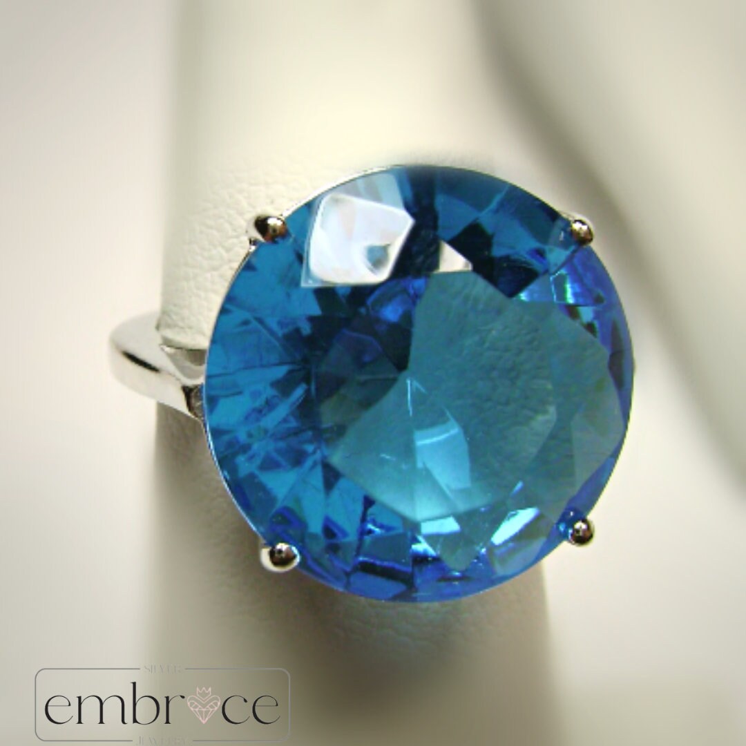 Swiss Blue Topaz Ring Size 6 | Round 8ct Simulated Gem Classic Sterling ...