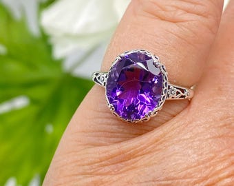 Natural Amethyst Ring - Oval 3.3ct Amethyst With Sterling