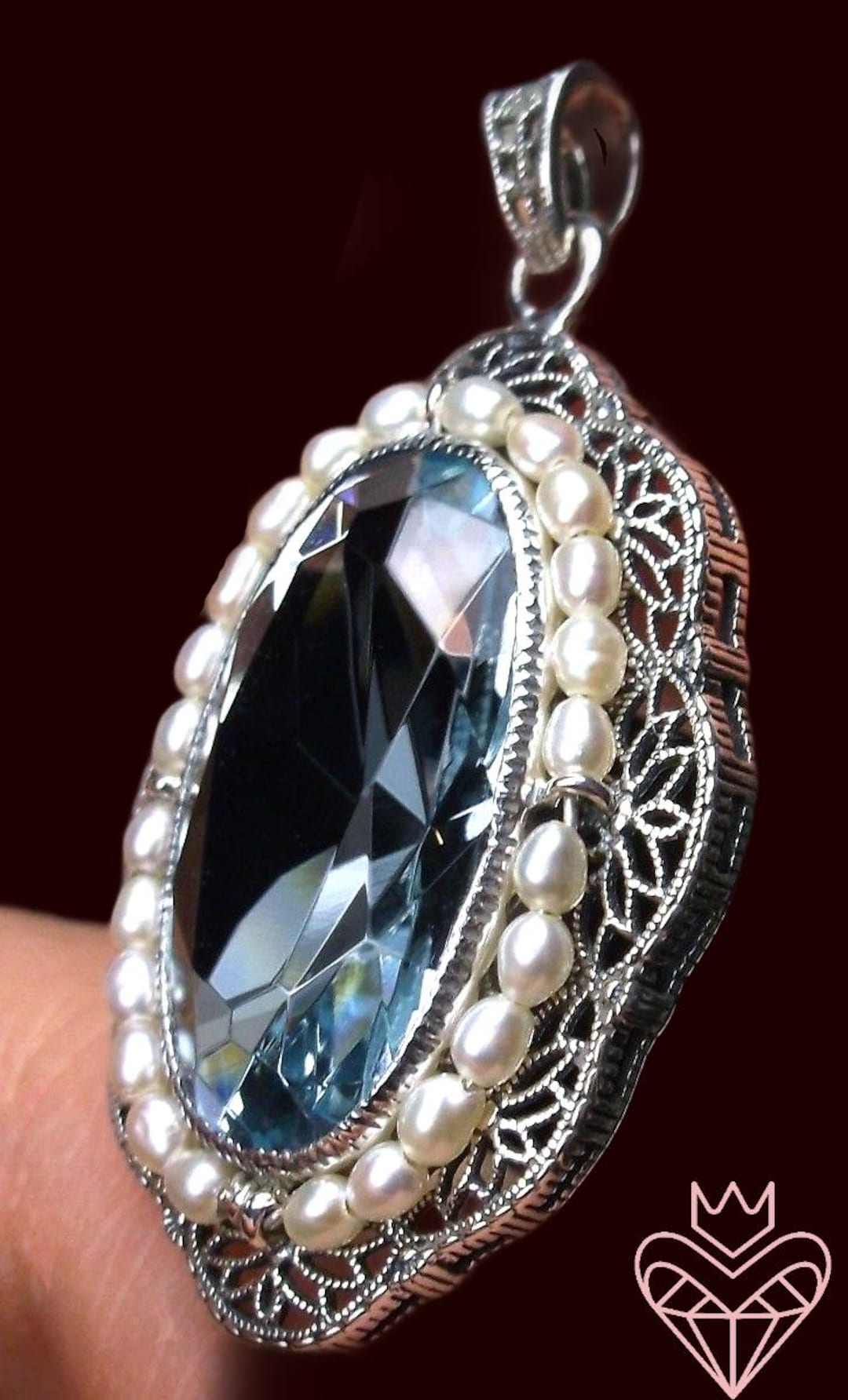 アクアマリンペンダント/スターリングシルバー/模造アクアマリン