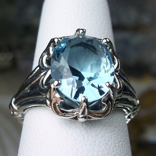 Aquamarine Ring/ Solid Sterling Silver/ 3ct Simulated - Etsy