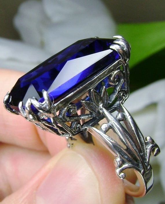 Sapphire Blue Ring 925 Sterling Silver 13ct Simulated Big Sapphire Gem, Floral Love Filigree custom Made Design109 - Etsy Sapphire Blue Ring 925 Sterling Silver 13ct Simulated Big Sapphire Gem, Floral Love Filigree custom Made Design109 - Etsy