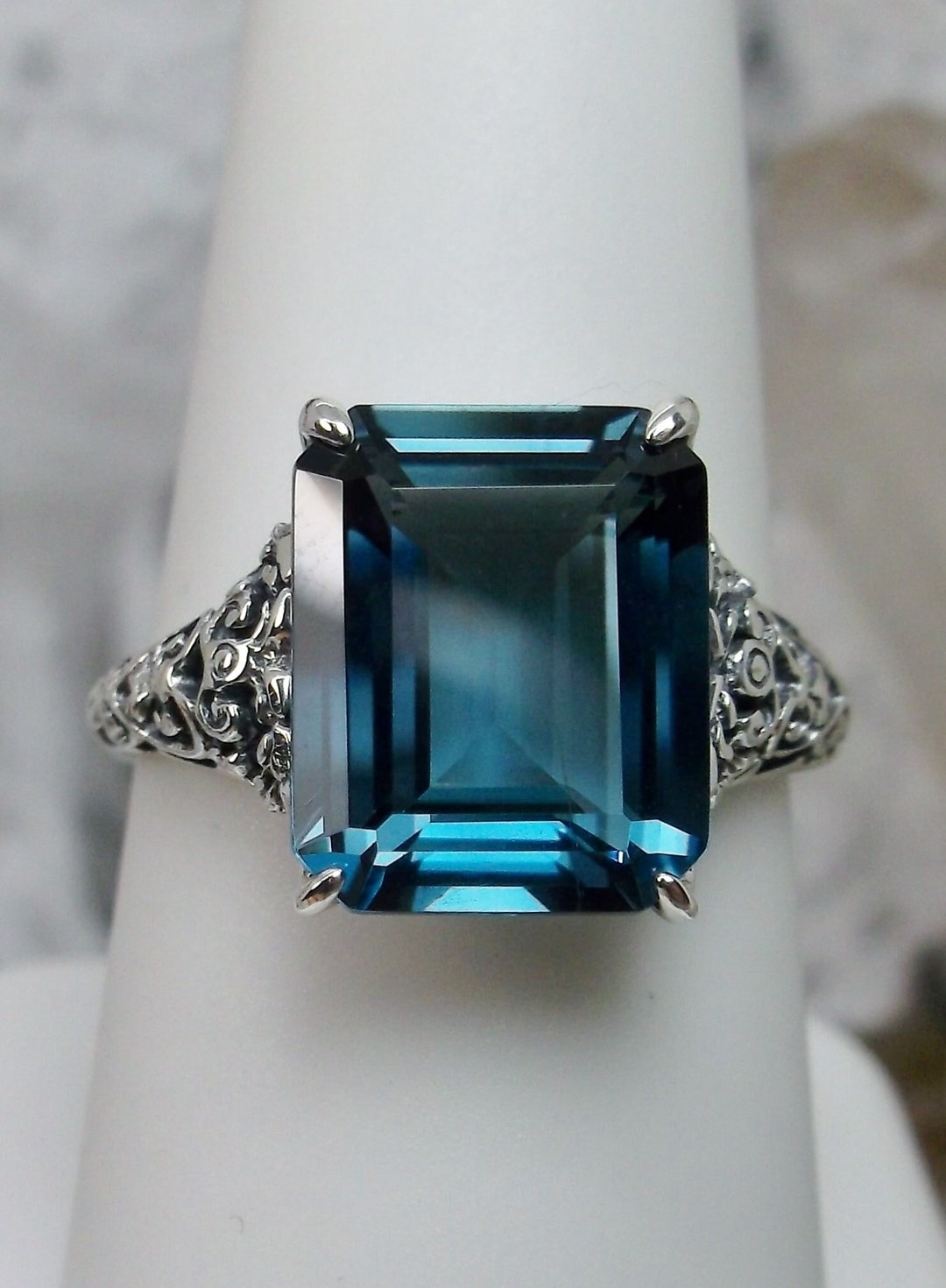 V3 Jewelry Sterling Silver 4.60CT Natural London Blue Topaz and White Topaz Halo Ring main image 1