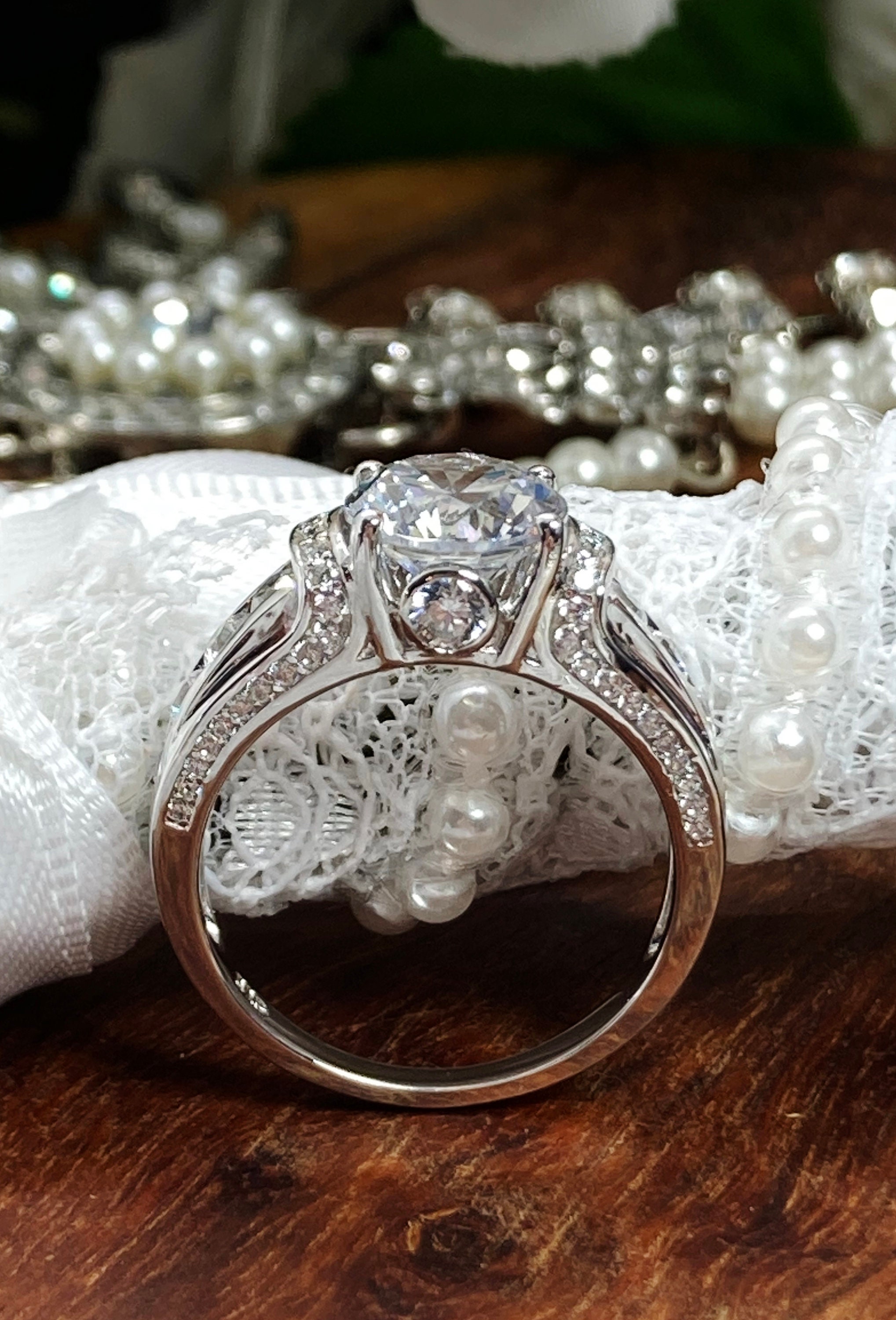 White CZ Ring/ Sterling Silver/ White Cubic Zirconia W/white