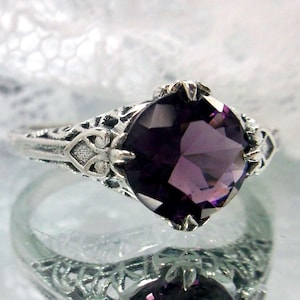 Amethyst Ring with Band upgrade/ Simulated 2ct Purple Gem with Sterling Silver Art Deco Filigree [Custom Made] Knight Design#162