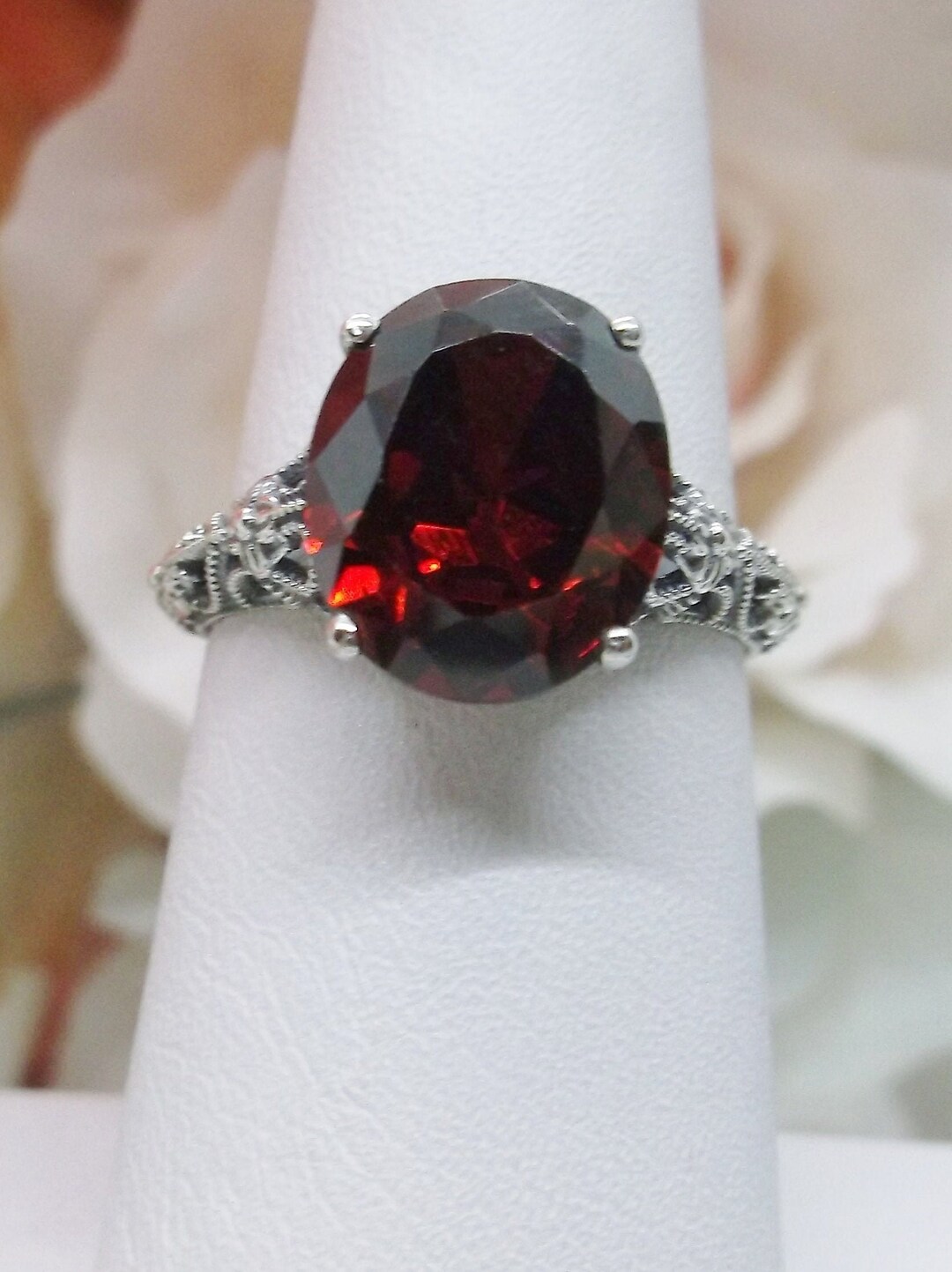 Sterling Silver Garnet Cubic Zirconia Ring main image 1