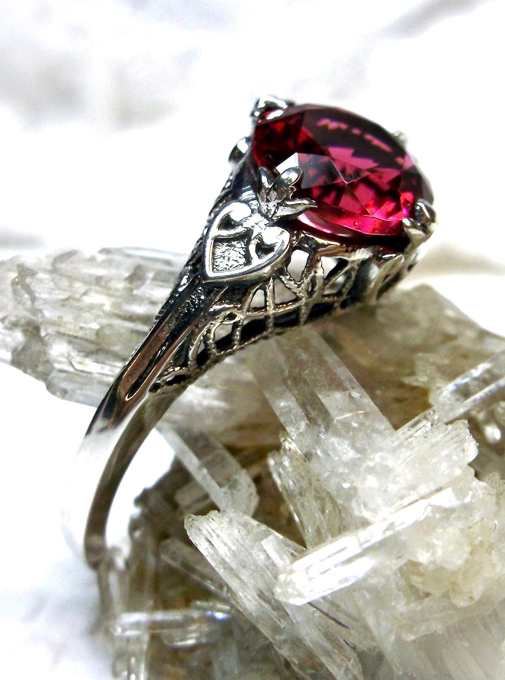 Ruby Ring Size 9 | 2ct Simulated Ruby Victorian Knight Art