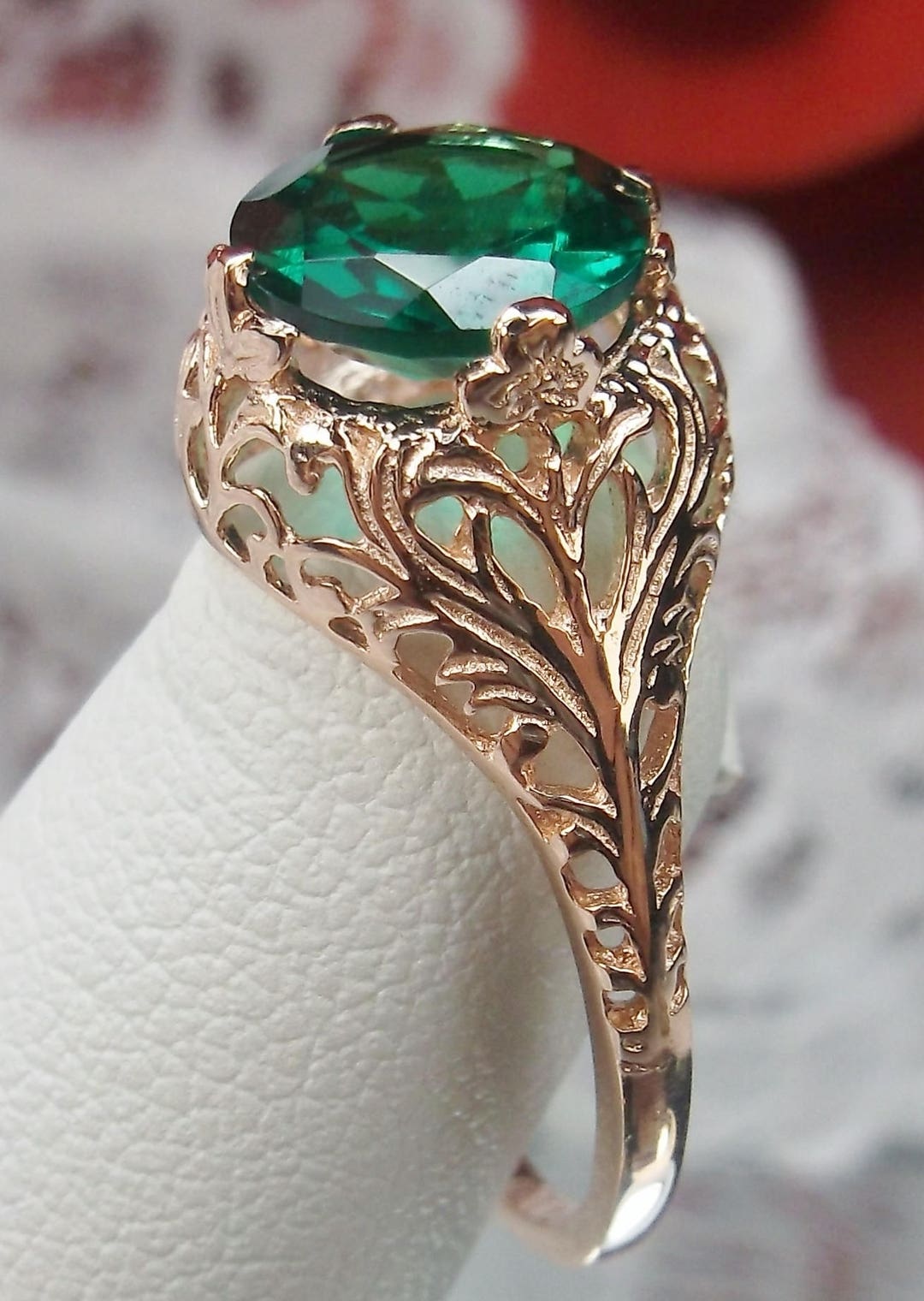 Natural Emerald Ring/ Rose Gold & Silver or 10k 14k Gold/ Victorian ...