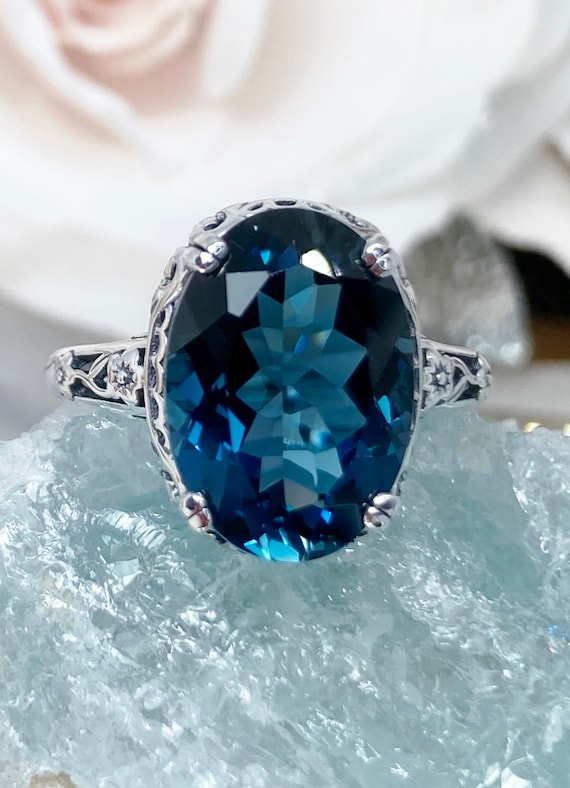 7ct Baguette *Blue Sapphire* Sterling Silver Leaf Filigree Ring {Made To Order} 