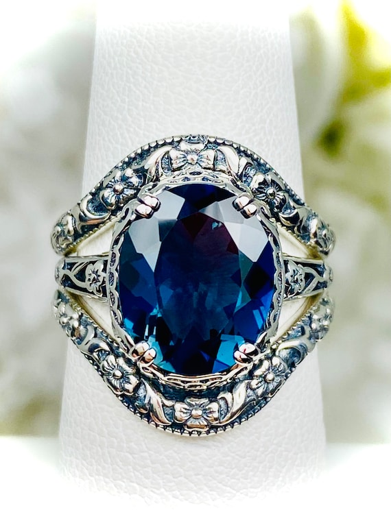 Sterling Silver Genuine Blue Sapphire & Diamond Floral Filigree Ring Sterling Silver Genuine Blue Sapphire & Diamond Floral Filigree Ring
