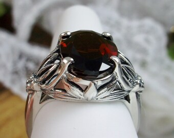 Natural Garnet Ring/ Sterling Silver/ 7ct Oval Cut Red
