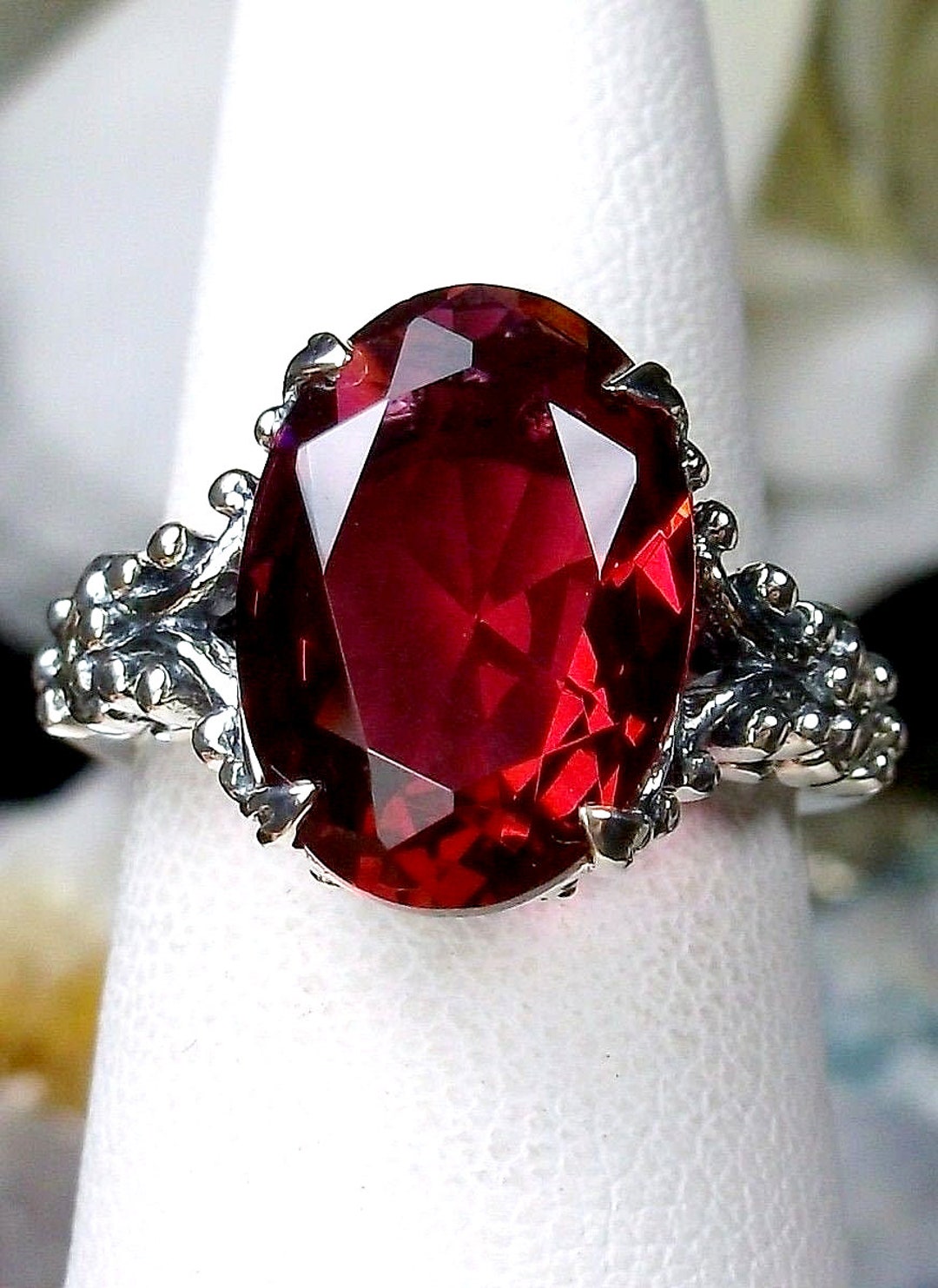 Red Ruby Ring, 6ct Oval Cut Gem With Sterling Silver Gothic Claw ...