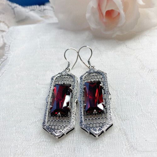 Garnet CZ Earrings /solid Sterling Silver/ 16ct Red Garnet - Etsy