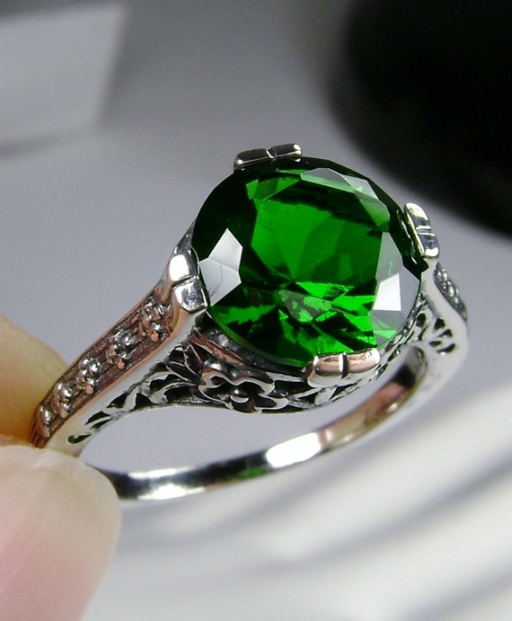 Hexagon Cut Lab Grown Emerald Ring In 14K Gold Branch Design - Oveela  Jewelry