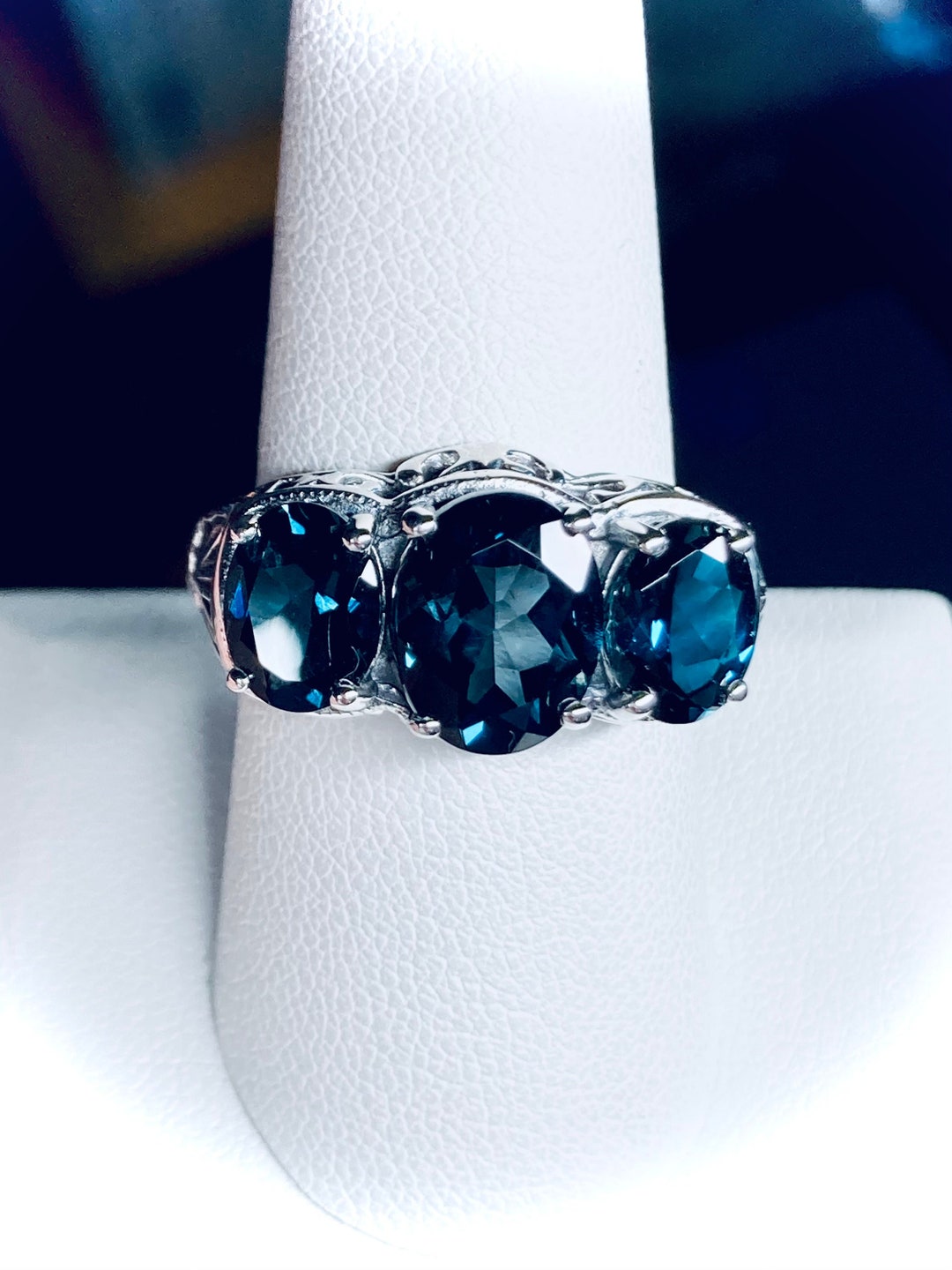 Natural London Topaz Ring 925 Sterling Silver/ 3-gem Oval Cut Natural ...
