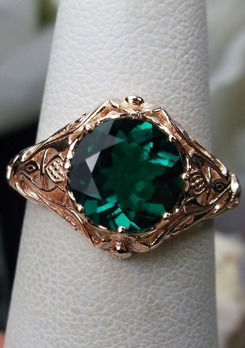 Emerald Ring/ 14k Gold/ Natural Green Emerald 14K Rose Gold Etsy