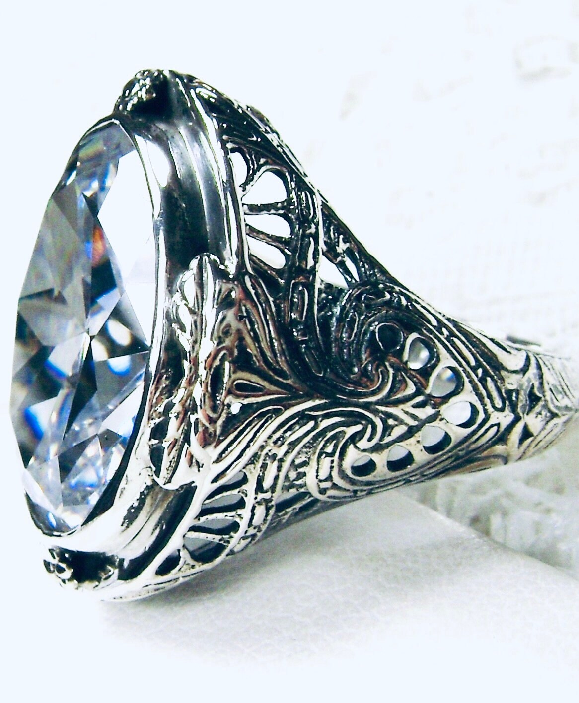 White CZ Ring/ Sterling Silver 16ct Oval Faceted White Cubic
