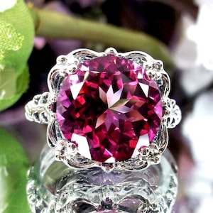 Natural Pink Topaz Ring / Sterling Silver/ 7ct Natural Pink Topaz Victorian Reproduction [Made To Order] Speechless Design#103