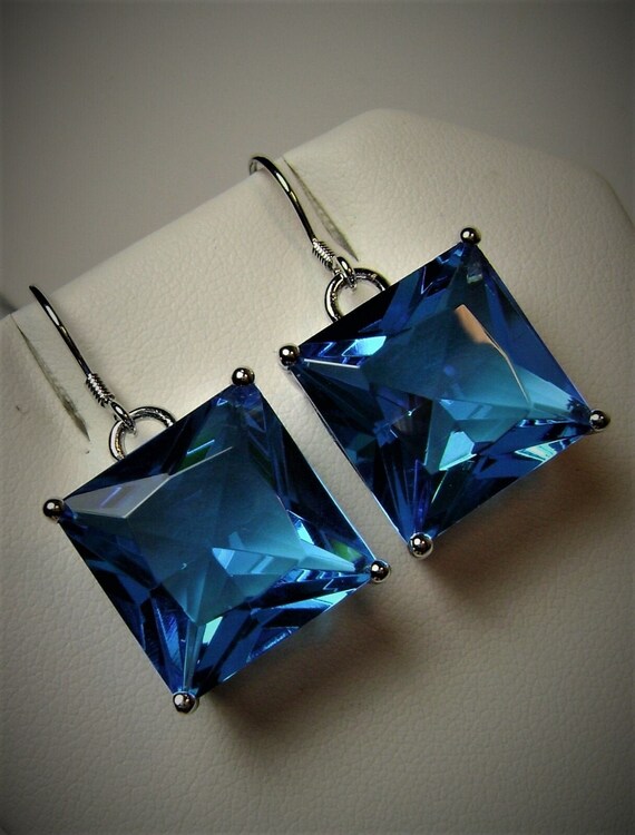 Square blue topaz earrings deals
