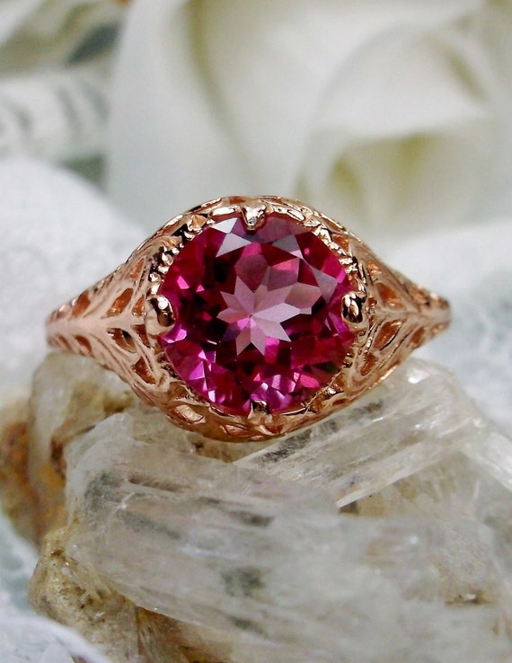 Natural Pink Topaz Ring rose Gold Sterling Silver 2ct Round
