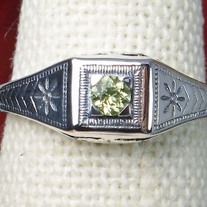 Natural Peridot Ring/ Sterling Silver/ Antique Art Deco Wedding Natural Green Peridot Silver Filigree [Made To Order] Design#155