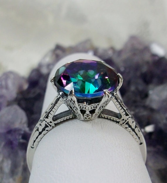 Natural Mystic Topaz Ring Round Faceted Topaz Gem With