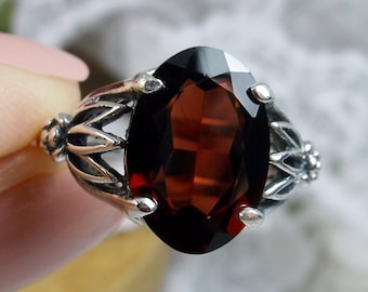 Natural Garnet Ring/ Sterling Silver/ 7ct Oval Cut Red