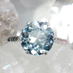 Natural Sky Blue Topaz Ring/ Sterling Silver/ 2.5ct Round Cut Natural Topaz, Edwardian 1910 Etched Filigree [Custom Made] Design#37z