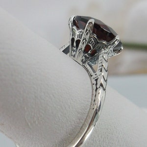 Natural Garnet Ring/ Size 8 / Solid Sterling Silver/ 2ct Natural Red Garnet Edwardian 1910 Etched Filigree [In Stock] Design#37z