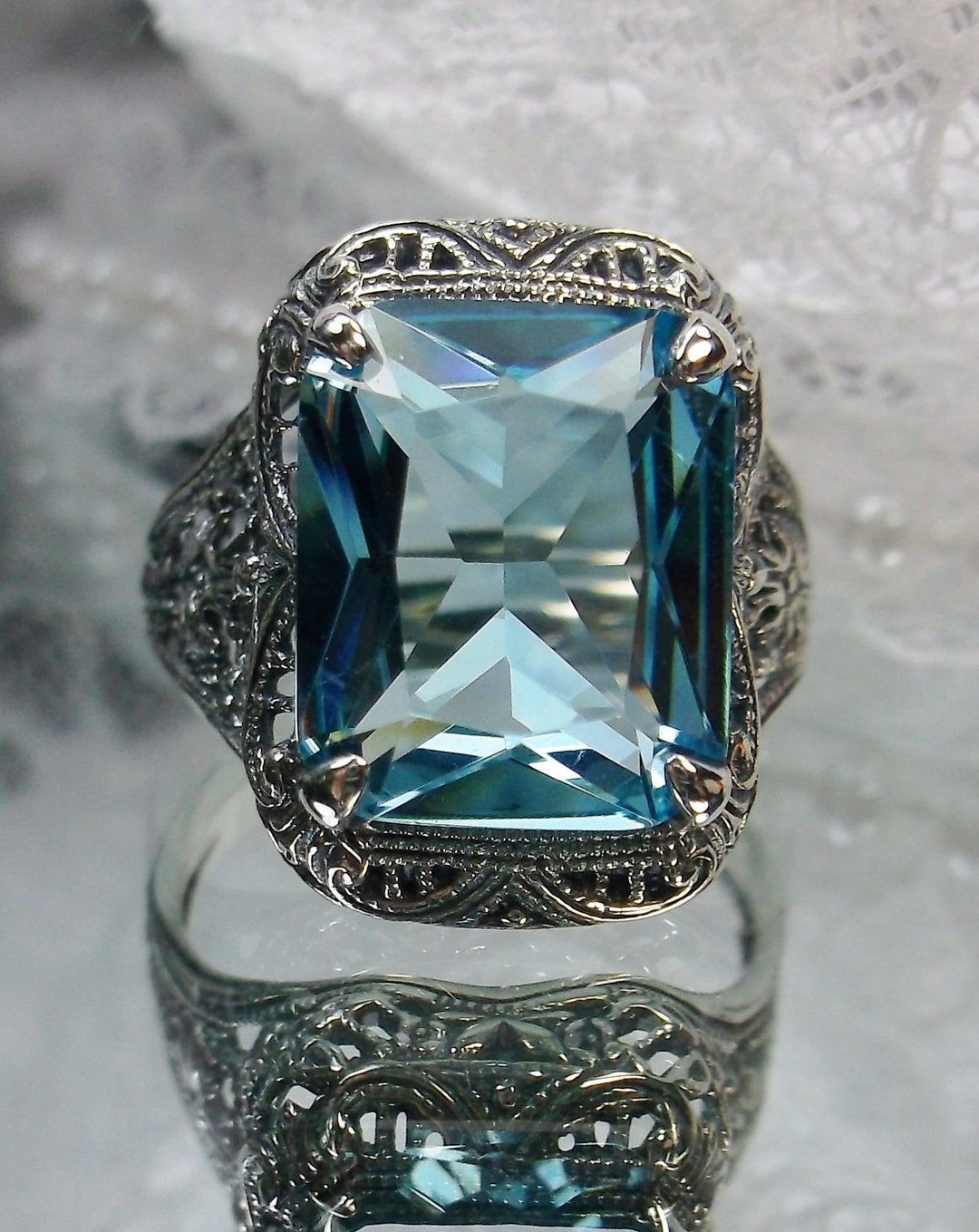 Aquamarine Ring/ Solid Sterling Silver/ 5ct Simulated Blue - Etsy