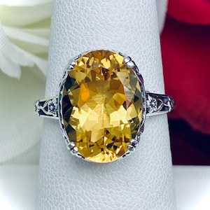 Natural Citrine Ring | 925 Sterling Silver | 5ct Oval Genuine Yellow Gemstone Floral Edwardian Filigree [Custom Made] Design#70