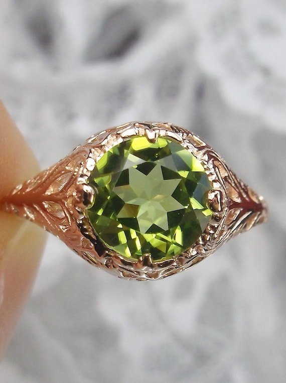 Sim Green Emerald Solid Sterling Silver Filigree Edwardian Dainty Ring Size MTO 