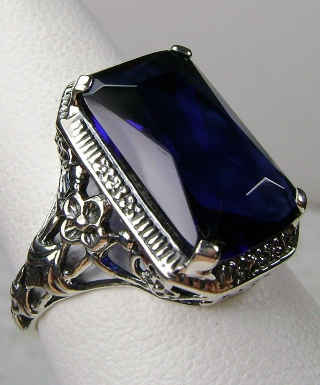Blue Sapphire Ring/ Solid Sterling Silver/ 5ct Simulated Blue - Etsy