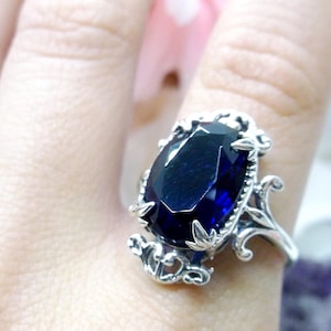 Blue Sapphire Ring 925 Sterling Silver 6ct Oval Cut Simulated Blue Sapphire Silver Gothic Filigree Ring [Custom Made] Design#84