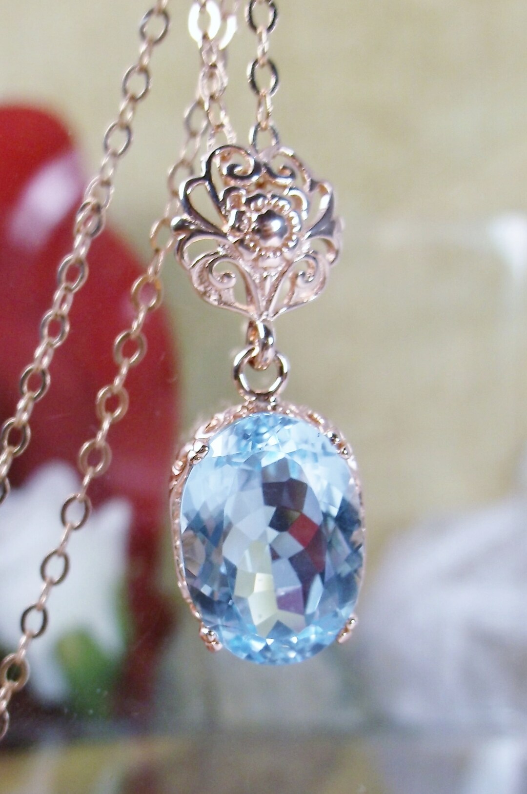 Natural Blue Topaz Pendant/ Rose Gold Plated Sterling Silver/ - Etsy