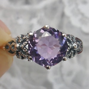 Natural Amethyst Ring/ Solid Sterling Silver/ Natural Purple Amethyst, Victorian Crown Filigree [Custom Made] Design#83