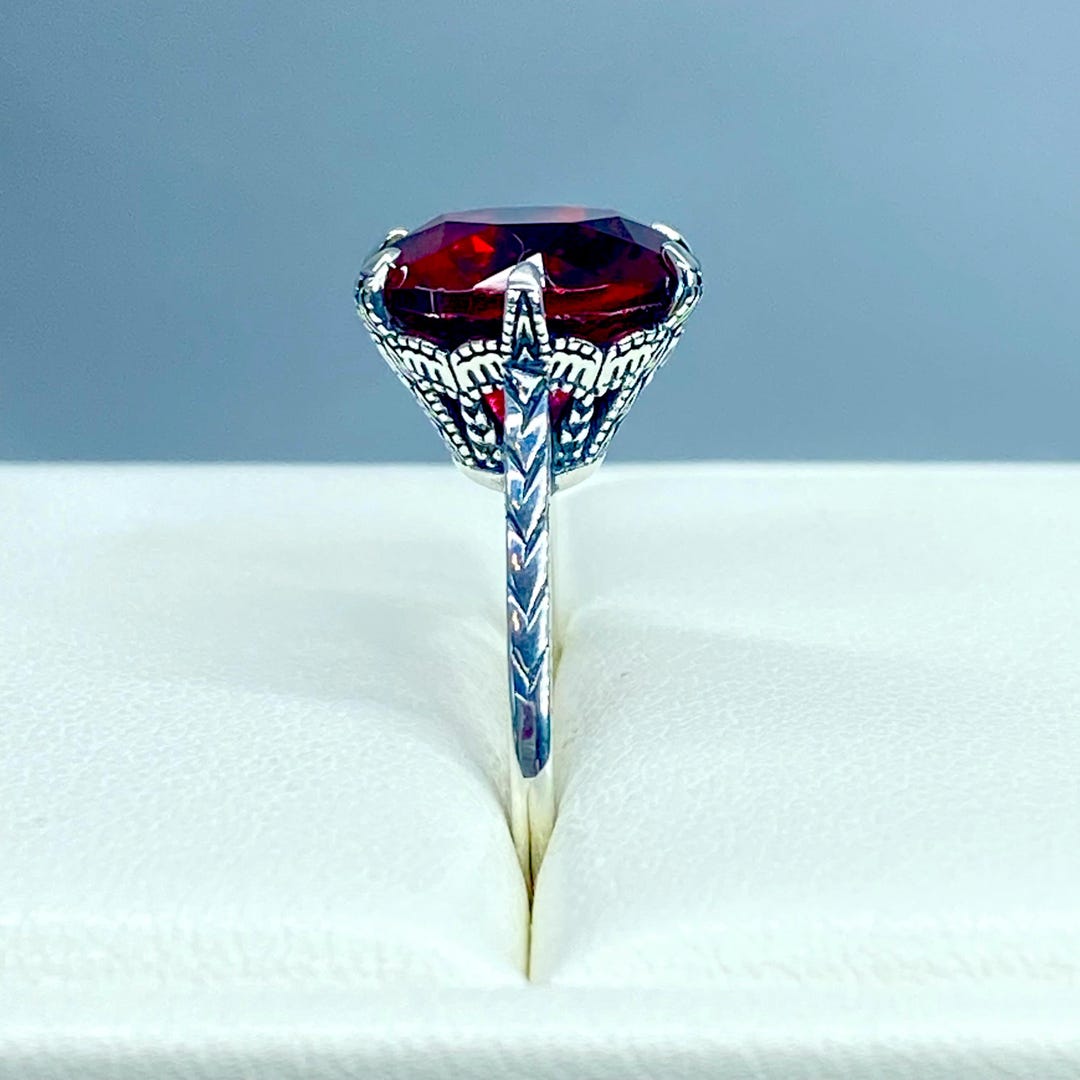 Red Ruby Ring/ 6ct Round Cut Simulated Gem With Sterling Silver ...