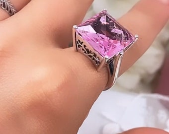 Pink Gemstone Ring Size 9/ Solid Sterling Silver/ 12ct