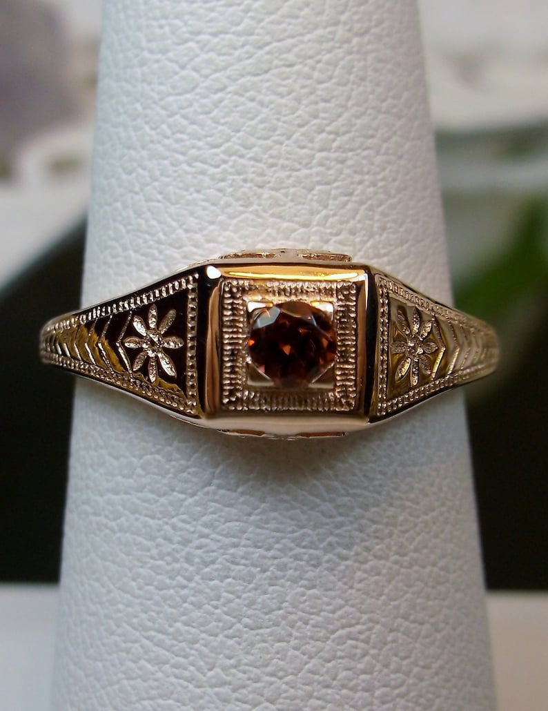 Natural Garnet Wedding Ring, Rose Gold Plated Silver or Gold/ Natural Gemstone Antique Art Deco Filigree Made To Order Design155 image 3