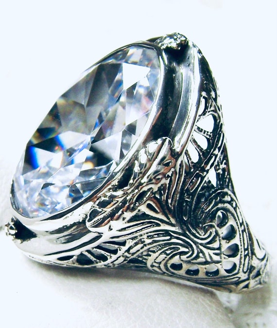 White CZ Ring/ Sterling Silver 16ct Oval Faceted White Cubic White CZ Ring/ Sterling Silver 16ct Oval Faceted White Cubic