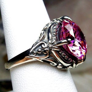 Pink CZ Ring/ 925 Sterling Silver/ 6ct Round Cut Light Pink Cubic Zirconia Silver Victorian Filigree [Custom Made] Design#82