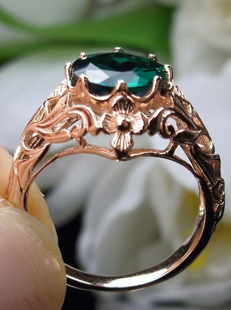 Emerald Ring/ 14k Gold/ Natural Green Emerald 14K Rose Gold | Etsy