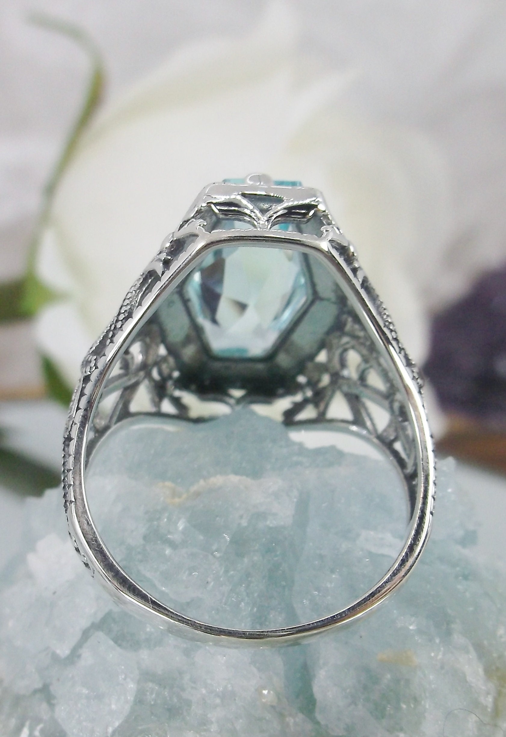 Aquamarine Ring/ Solid Sterling Silver/ 4ct Hexagon Simulated | Etsy