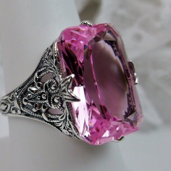 Trillion Pink Topaz & Pink Fire Opal Inlay 925 Sterling Silver Ring – Sizes 6-9